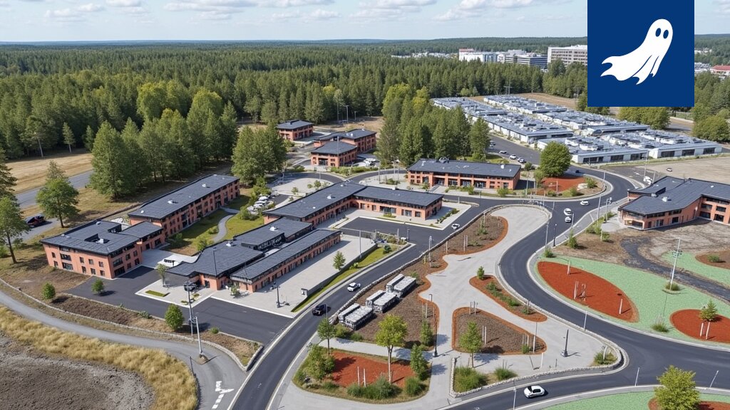 Kiertoliittymä Lempäälän Saikan alueella asuntomessuja varten, jossa näkyy vilkas liikenne ja uudet opasteet.