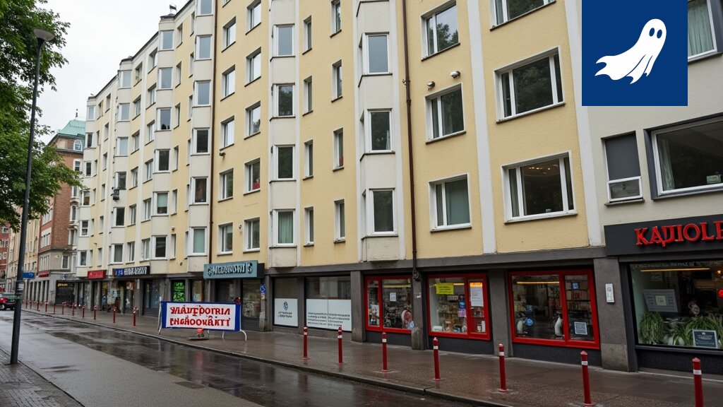 Satamakadun 3:n entisen Mansepori Oy:n liiketilan julkisivu, symboloiden muutosta fyysisestä kaupasta digitaaliseen palveluun.