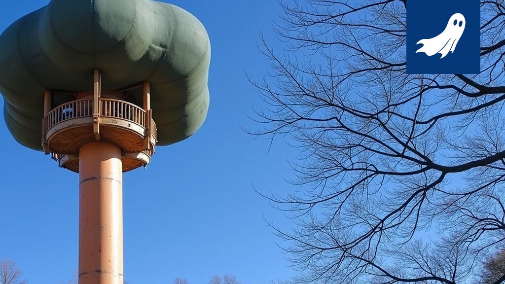 Parkanon vesitorni, jonka väitetään kätkevän sisäänsä valtavan datakeskuksen, maalauksen yhteydessä.