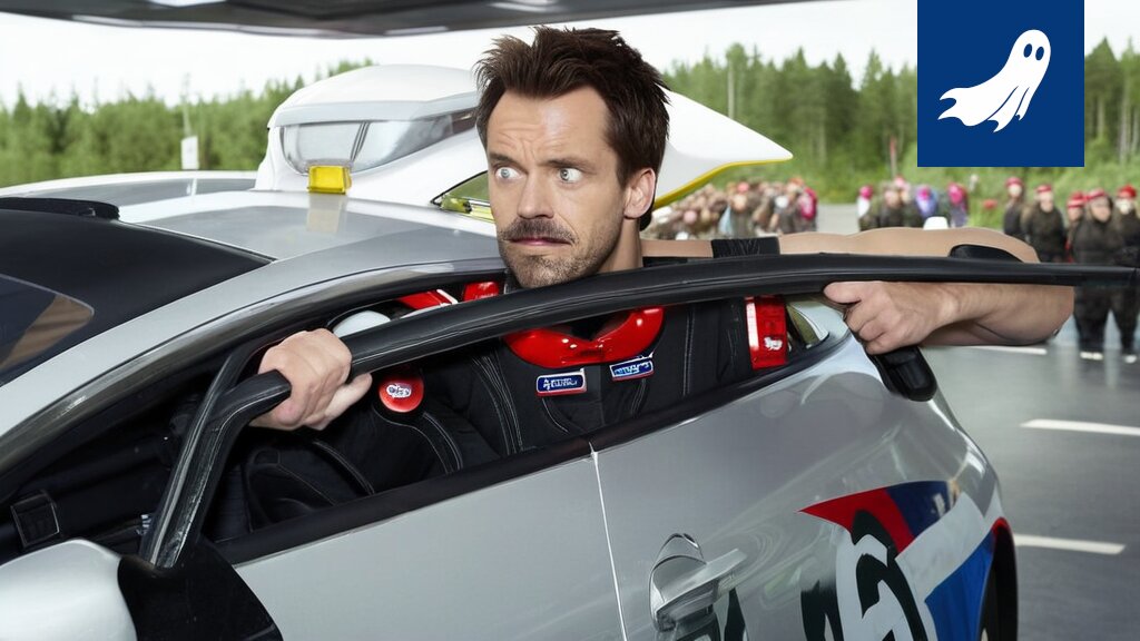 Ismo Leikola ajamassa Ford Rally 3 -autolla Ideaparkin keskusaukiolla, aiheuttaen iloa ja kaaosta.