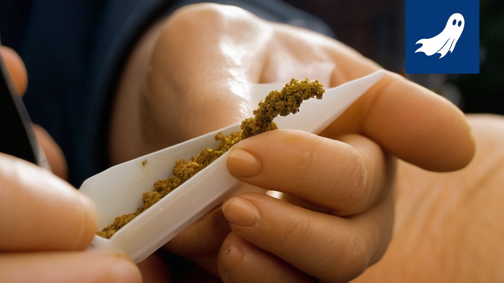 Sarjakuvamainen kuva aivoista, joissa näkyy virheilmoituksia ja digitaalista häiriötä, symboloiden kannabiksen mahdollisia vaikutuksia.