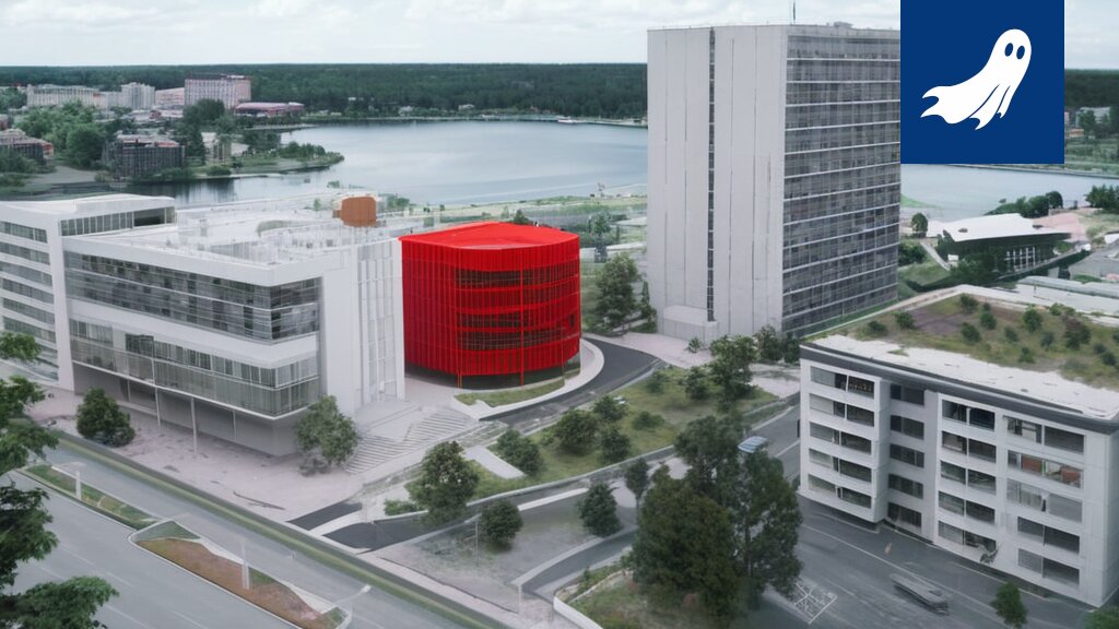 Pirkkalan kunnantalon Tiima-rakennus, jonka punainen pigmentti aiheutti digitaalisen ongelman.