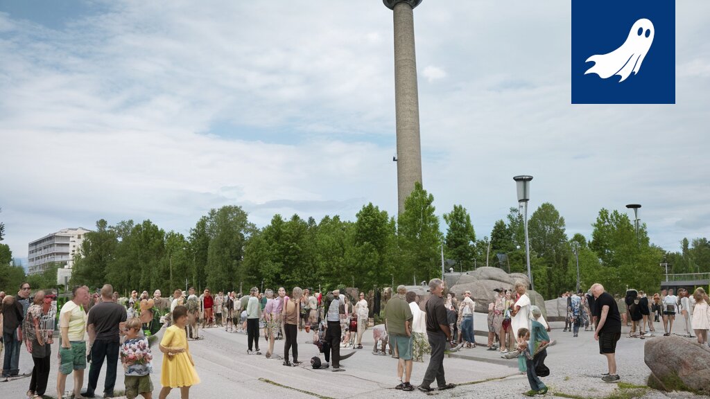 Sarjakuvamainen kuva Suomen metsästä, jossa näkyy datavirtaa ja osakkeiden hintakaavioita.