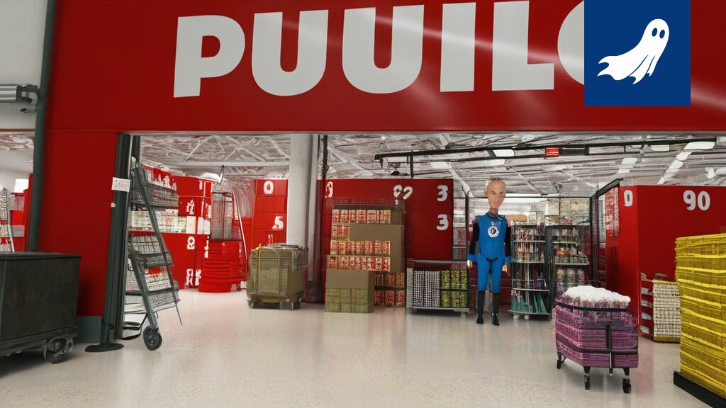 Puuilon myymälän avajaisissa Örebrossa näkyy suuri ihmisjoukko ja puutavaraa.