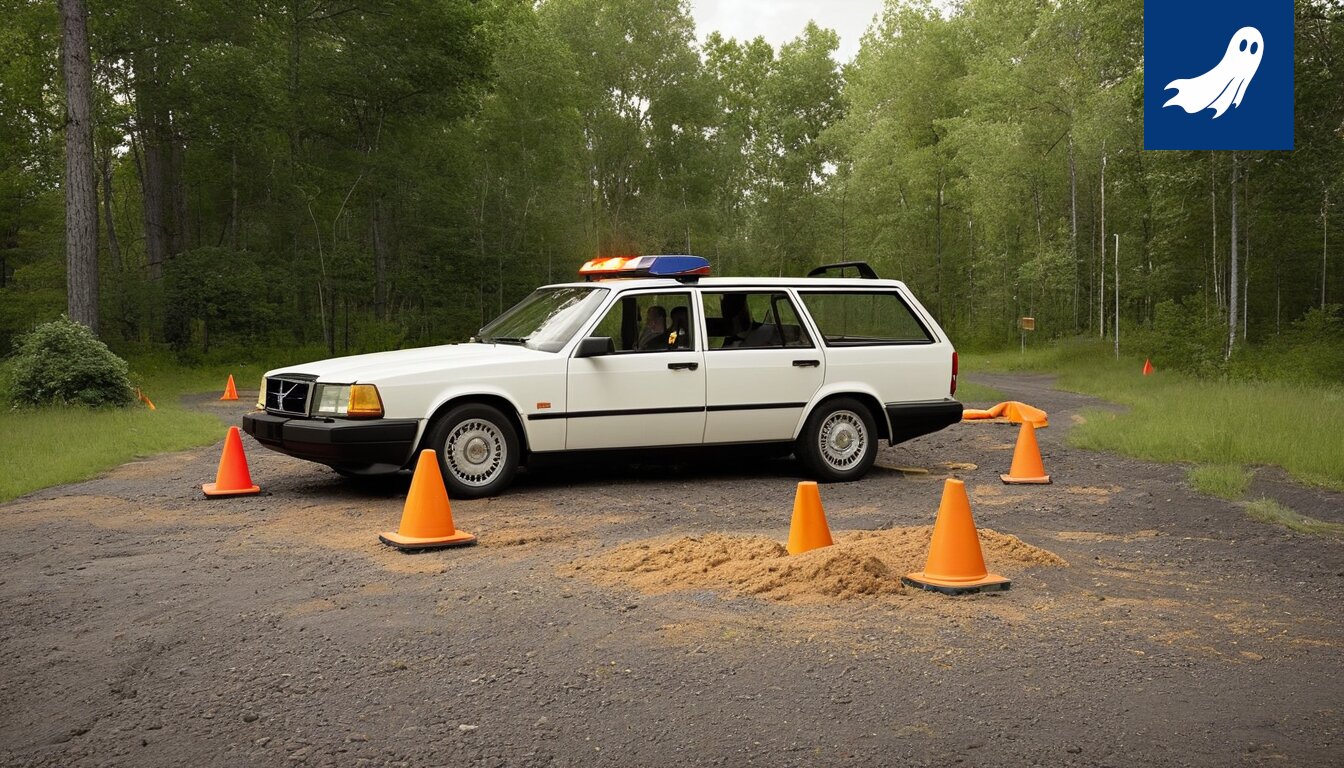 Kuva Koskipuiston leikkipuistosta, jossa keinut liikkuvat hurjaa vauhtia ja Robocop-yksikkö valvoo aluetta.
