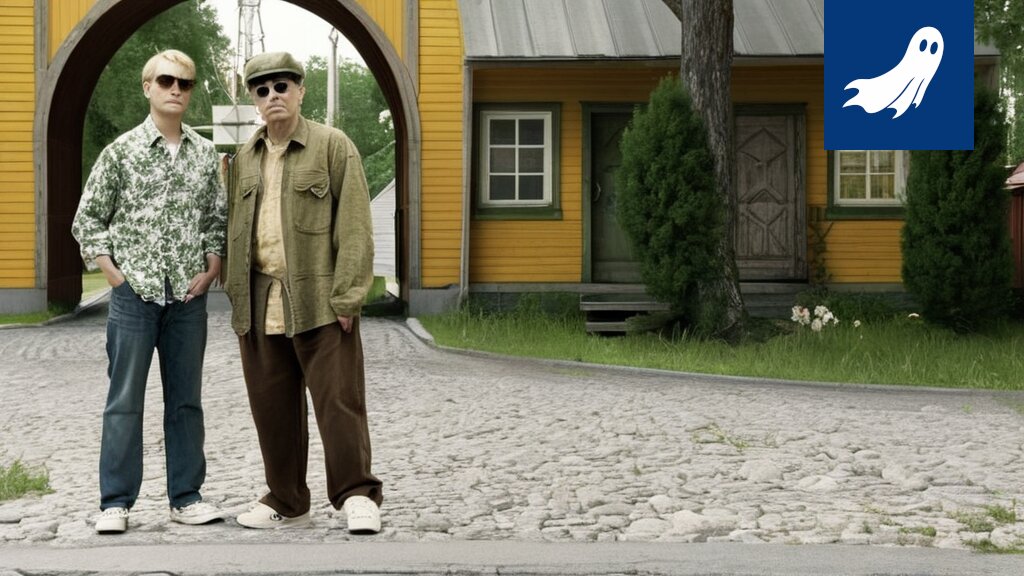 Sarjakuvamainen kuva Riku Räsäsestä ja Tommi Toivosesta juomassa kahvia Pispalan Boulevardilla, taustalla dataa ja kaavioita.