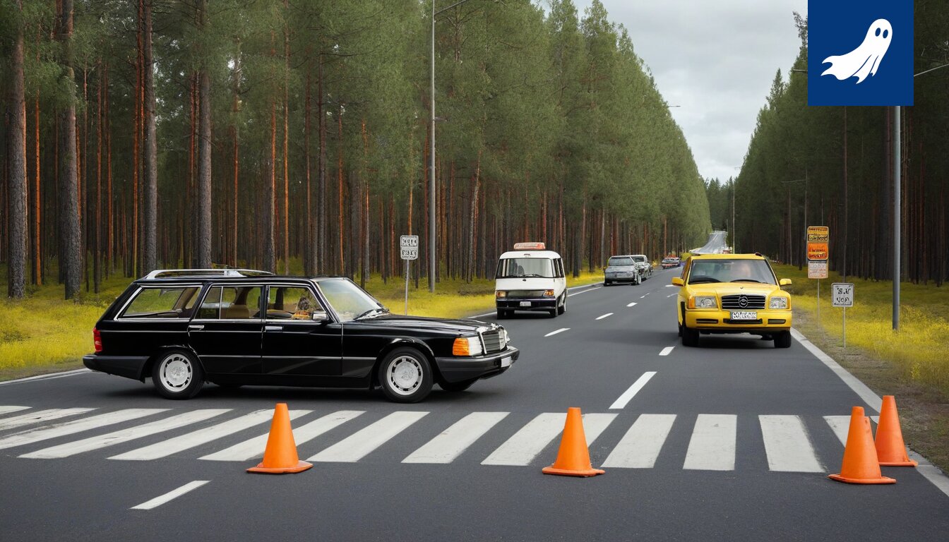 Valtatie 23:n ruuhkainen tiekatko Parkanossa, jossa autot jonottavat.
