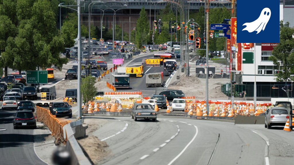 Leijuva raitiovaunu Tampereen kaupungin yllä, satiirinen kuva.