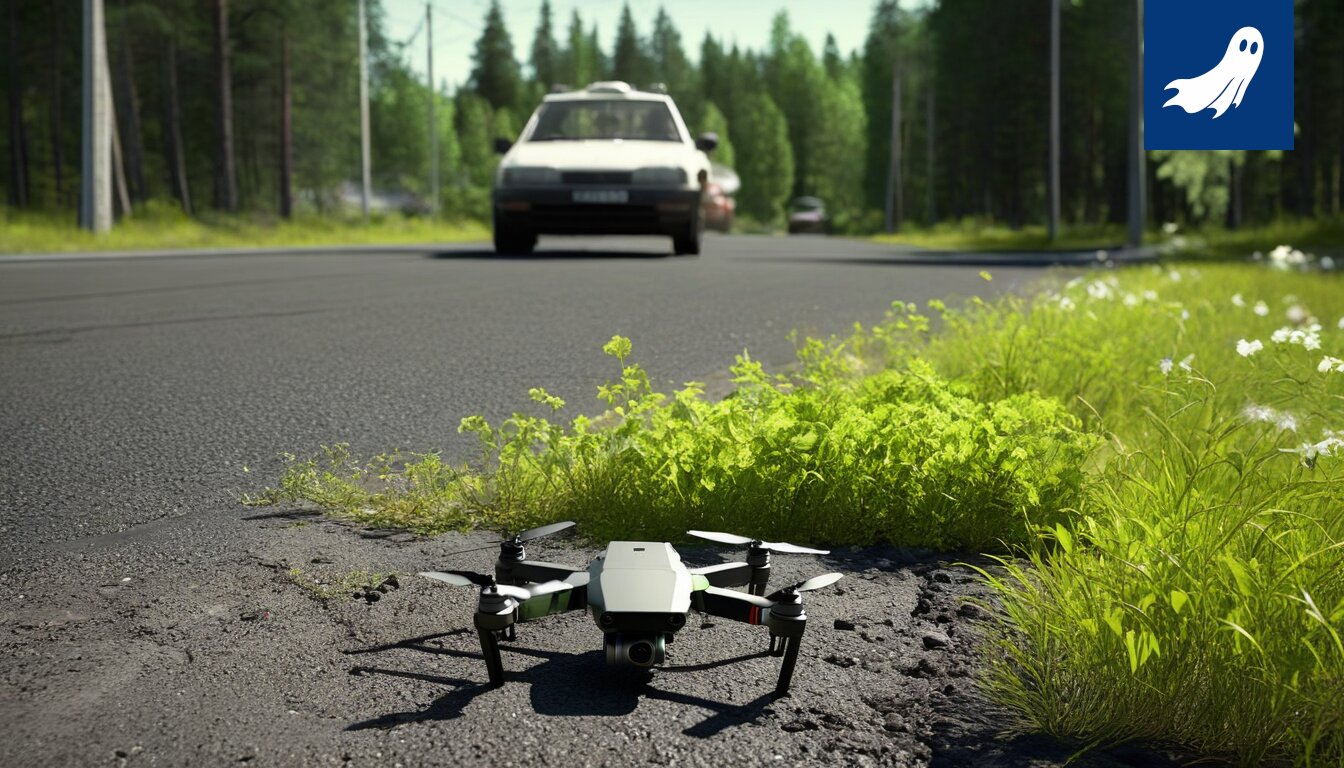 Kuva droneista keräämässä mustikoita suomalaisesta metsästä, symboloiden marjatalouden automatisointia.