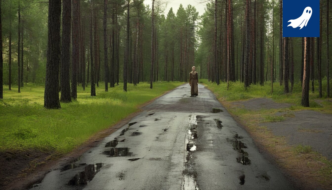 Satirical illustration depicting a forest being transformed into a data center with Instagram hashtags floating in the air.