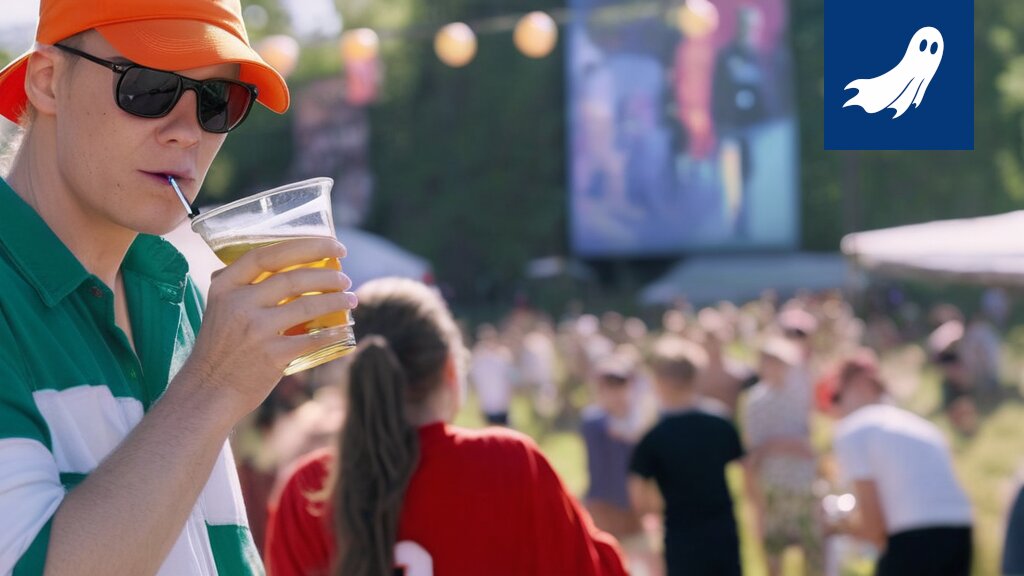 Tammerfestin yleisö nauttii festivaalitunnelmasta ja juomista kesäpäivänä.