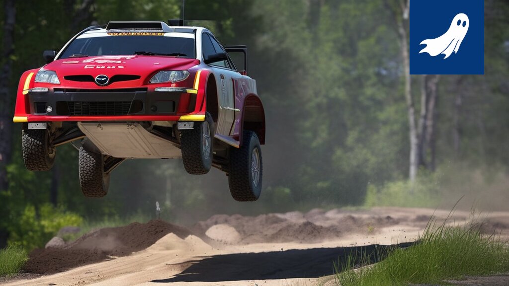 Satiirinen kuva Sami Pajarin Toyota-ralliautosta ja taustalla Tammerfestin ihmisiä GPS-turvakengissä.