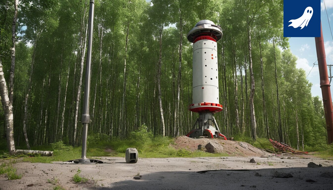 Sarjakuvamainen kuva moottorisahalla varustetusta pelastuslaitoksen työntekijästä oven edessä, korostaen uutisen satiirista luonnetta.
