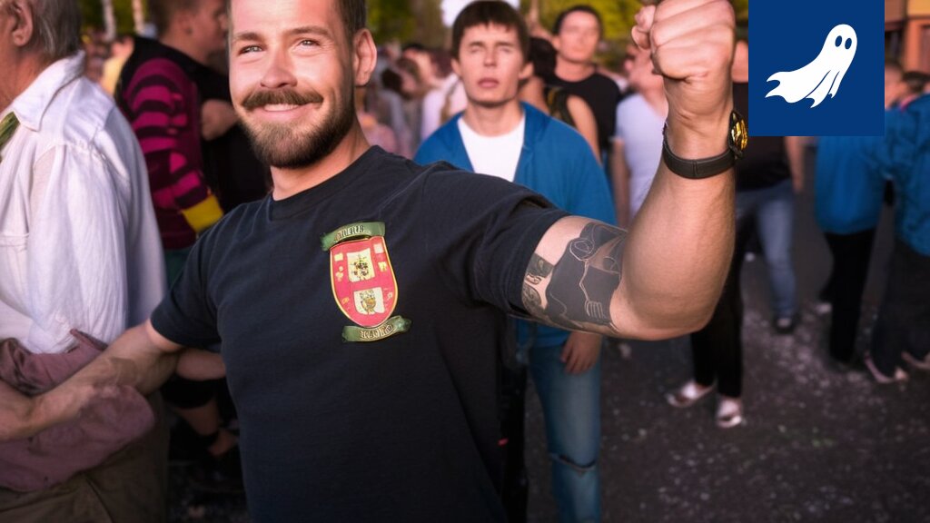 Ihmiset tanssivat euforisesti Tampereen Hämeenkadulla, taustalla koivut ja pysähtyneitä busseja.