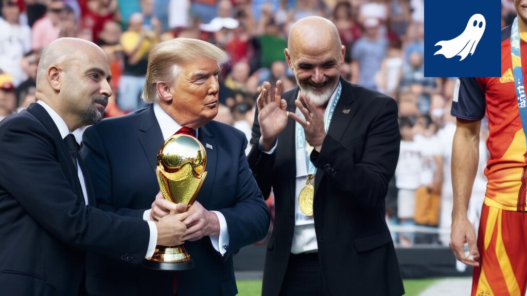 Donald Trump onnittelee Espanjan pelaajia MM-finaalin palkintojenjaossa yleisön buuattua.