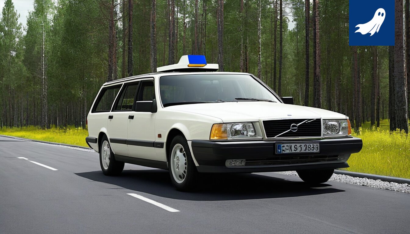 Massiivinen, liikkuva sakkoautomaatti kulkee Hämeenkadulla aamuauringossa, koivunlehdet lepattavat ympärillä.