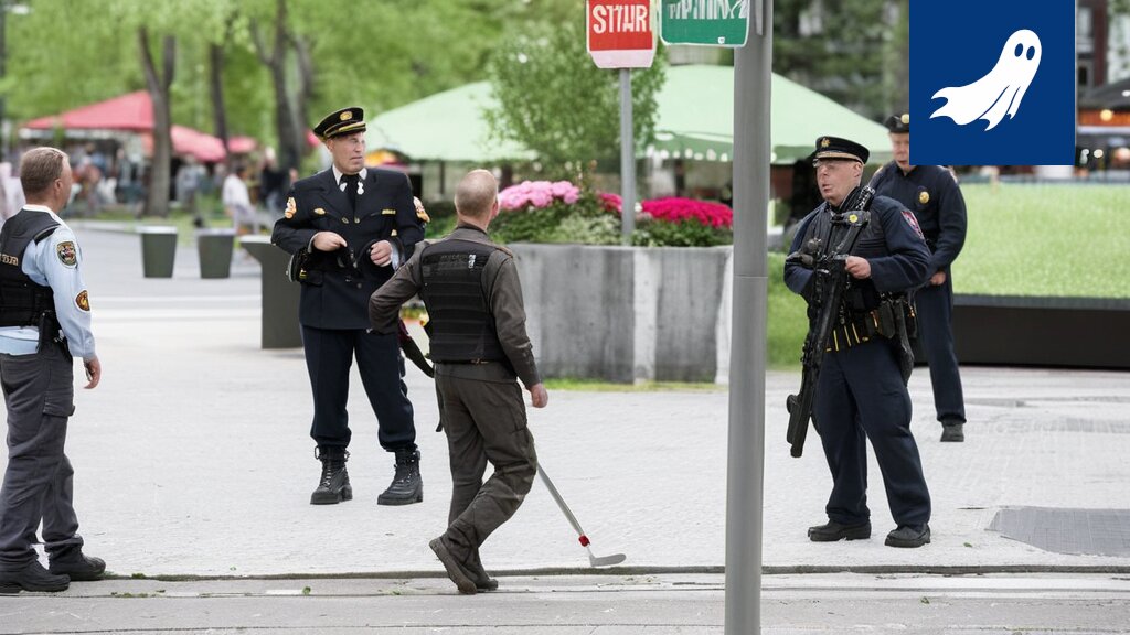 Sarjakuvamainen kuva Tampereen ratikasta ja sen ympärillä olevasta kaaoksesta, viitaten satiiriseen uutisartikkeliin.