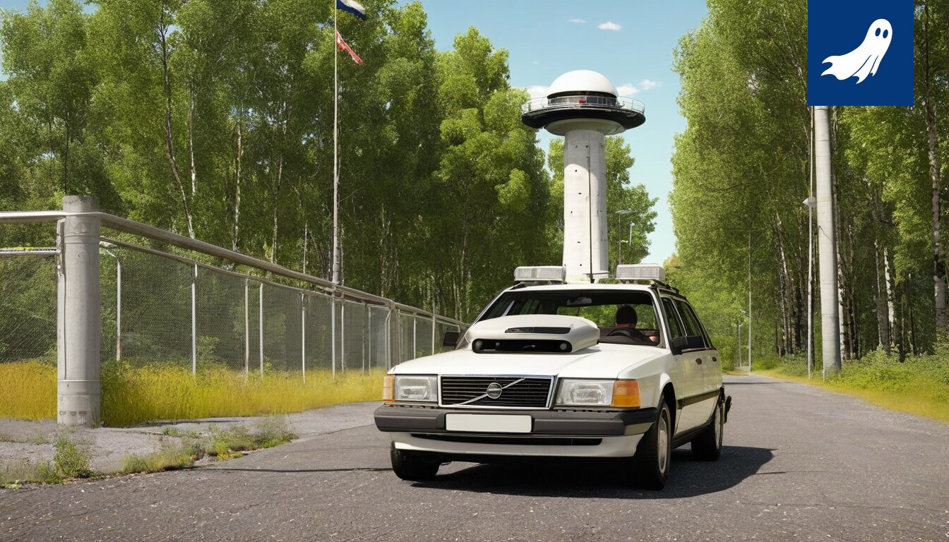 Sarjakuvamainen kuva Hervannan robocopista, joka valvoo liikennettä ja aiheuttaa kaaosta simuloimalla väkivaltaa.