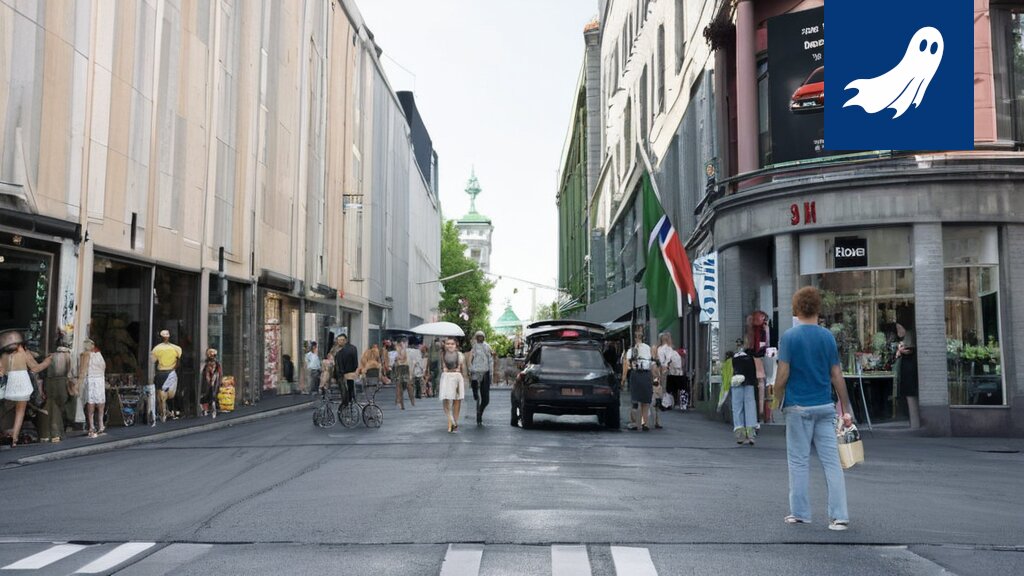 Satiirinen kuva Normalin myymälästä Tampereella, jossa ihmiset imeytyvät mustaan aukkoon alennusten ja purukumin keskellä.