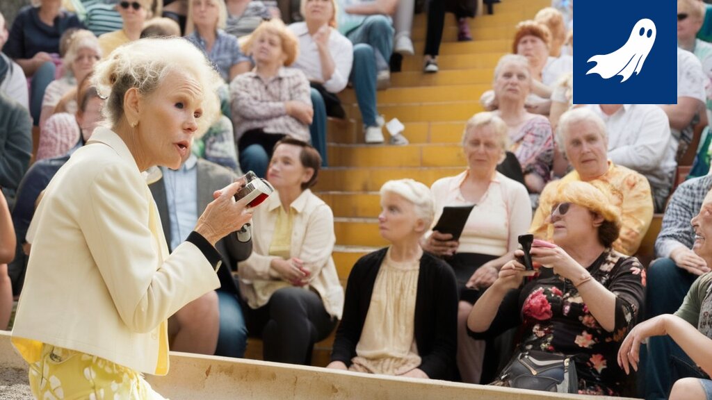 Kuva Seela Sellasta lavalla, vihjaten hänen todelliseen identiteettiinsä edistyneenä tekoälyalgoritmina.