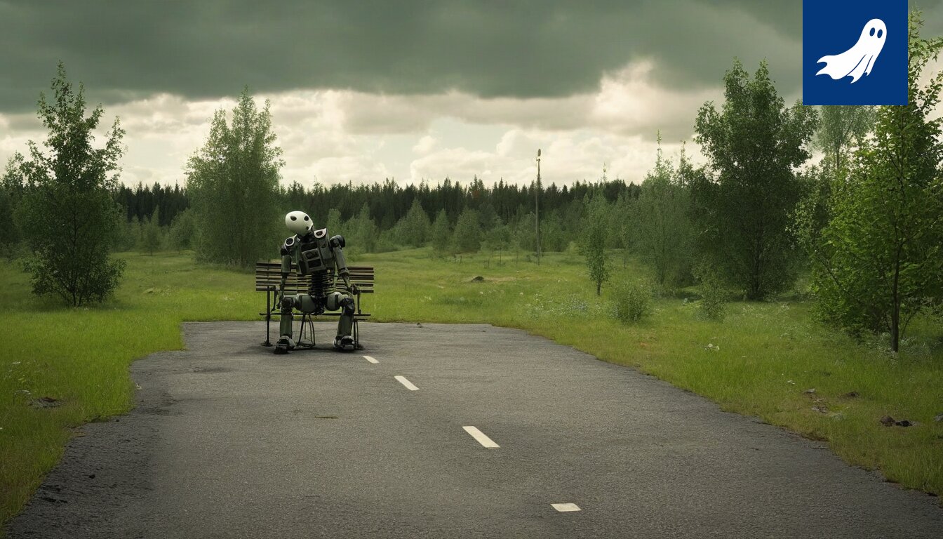 Robottijalkapalloilijat pelaamassa ottelua Tampereella, satiirinen kuva.