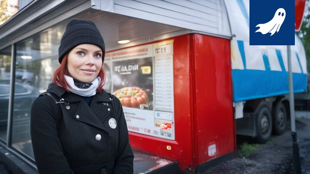 Vaakon Nakki -grillikioski liikenneympyrän keskellä, symboloiden kulutuksen ja liikkumattomuuden yhdistelmää.