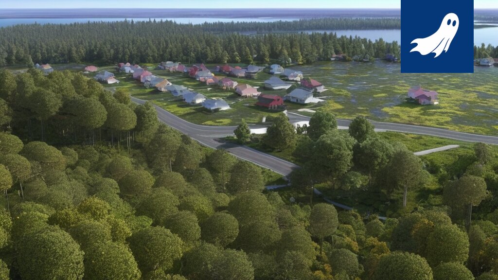Nokian kaupungin kartta, jossa Sammaliston ja Tervasuon alueet on korostettu ja niiden yllä leijuu digitaalisia taloja.