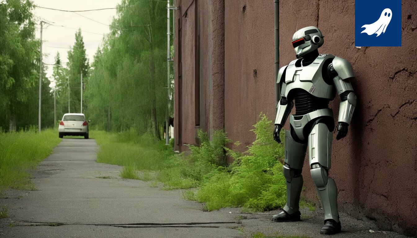 Robocop tarkastaa lippuja Tampereen Nokia Arenalla, taustalla hämmentyneitä jääkiekkokannattajia.