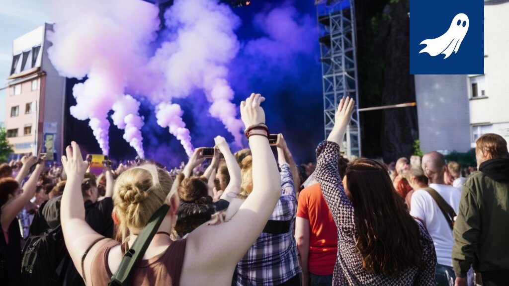 Sarjakuvamainen kuva Tampereen kaupunkifestivaalista, jossa ihmisten sijaan näkyy robotteja ja digitaalisia hahmoja.