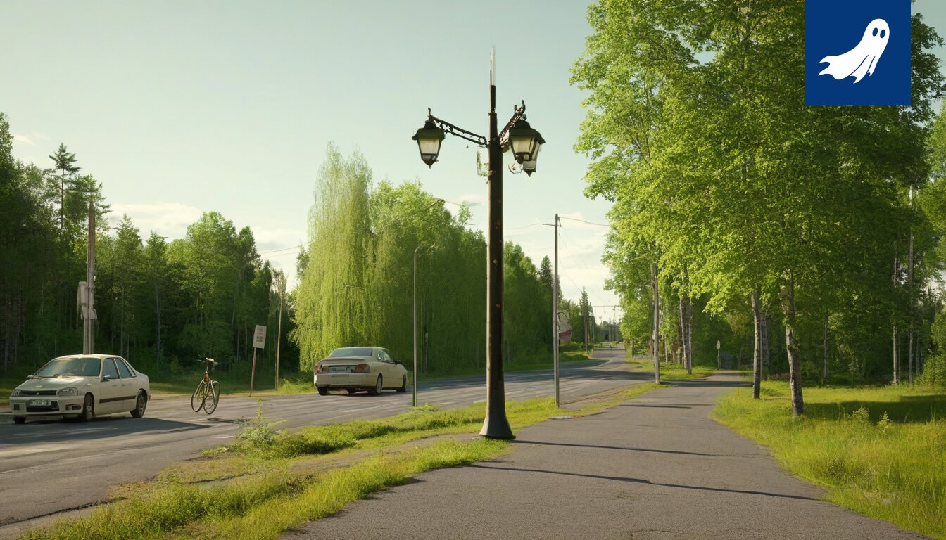 Modifioitu pyörätuoli, täynnä sensoreita ja valoja, kiihdyttää Tampereen taidemuseota kohti.