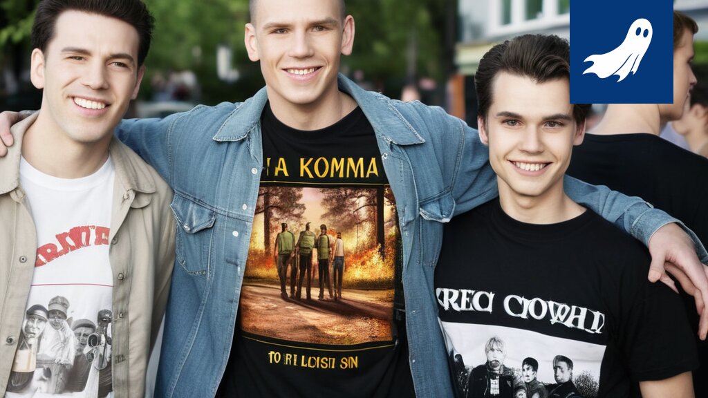 Satiirinen kuva Eppu Normaalista tekoälykollektiivina, joka lataa musiikkia suoraan aivoihin.