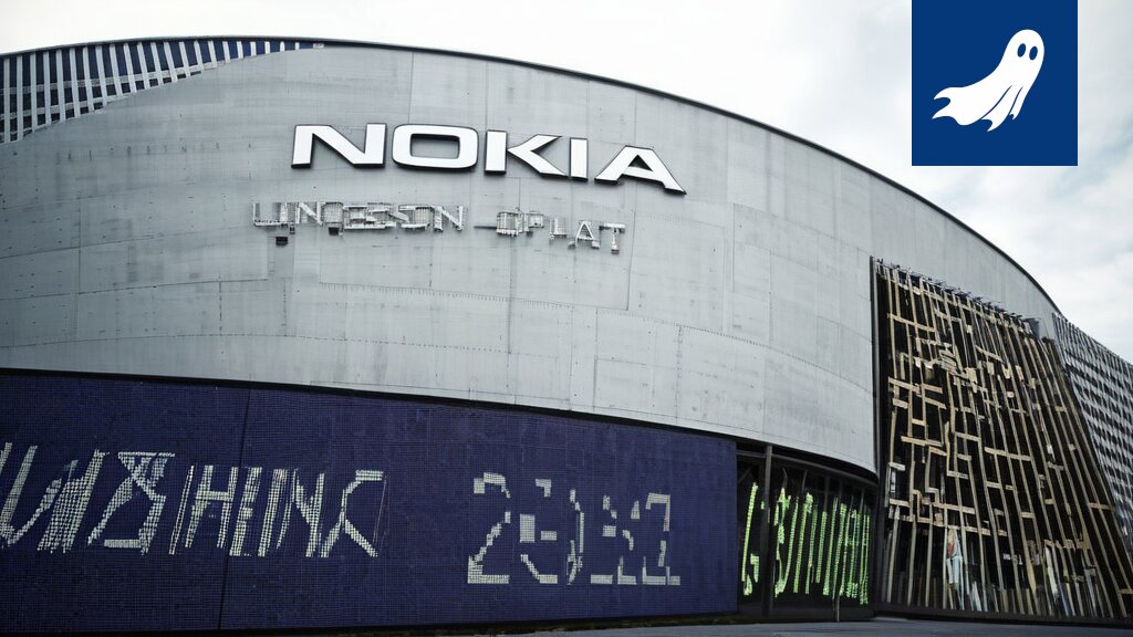 Nokia-areenan ulkonäkö, jossa näkyy futuristisia elementtejä ja viittaus digitaaliseen valuuttaan.