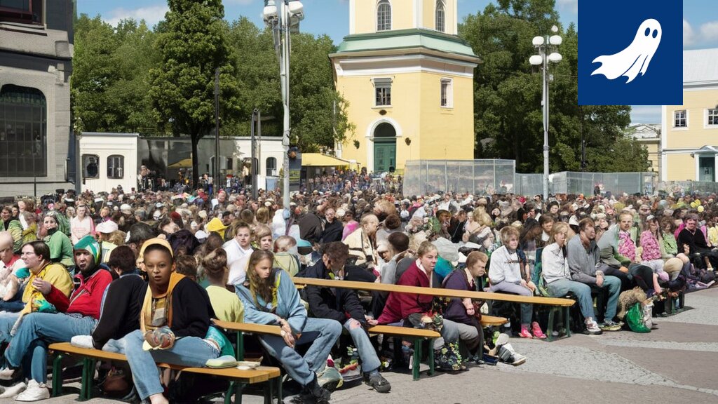 Opiskelijat laulamassa Tampereen Keskustorilla, kuva havainnollistaa torisitsien iloista tunnelmaa ja mahdollista data-analyysiä.