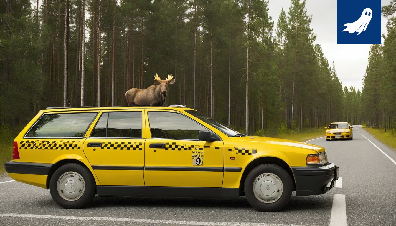 Sarjakuvamainen kuva hirvestä yrittämässä ymmärtää itseohjautuvan auton liikkeitä.