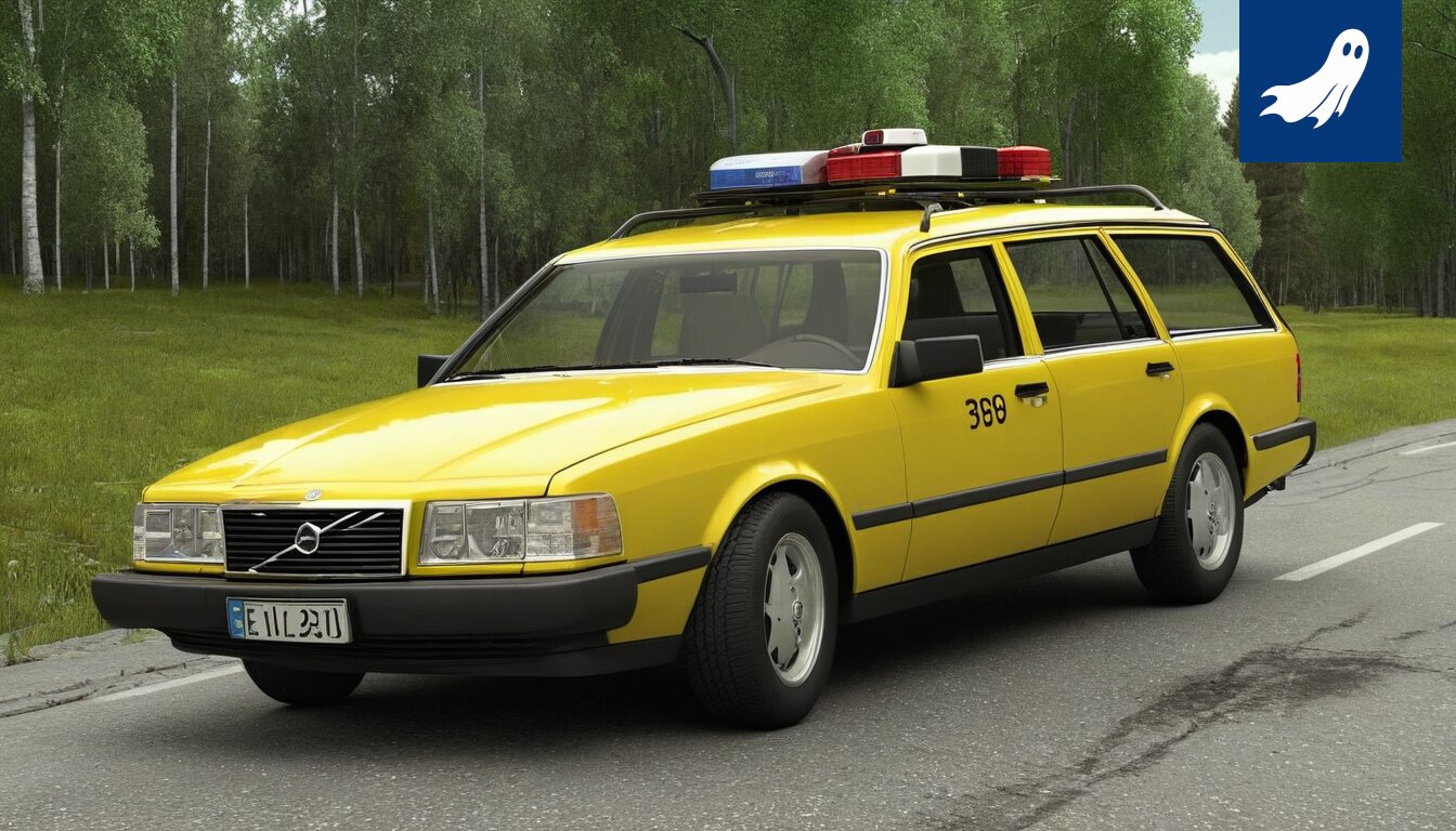 Sarjakuvamainen kuva robottipoliisista takaa-ajossa vanhuksen kanssa, korostaen uutisen satiirista luonnetta.