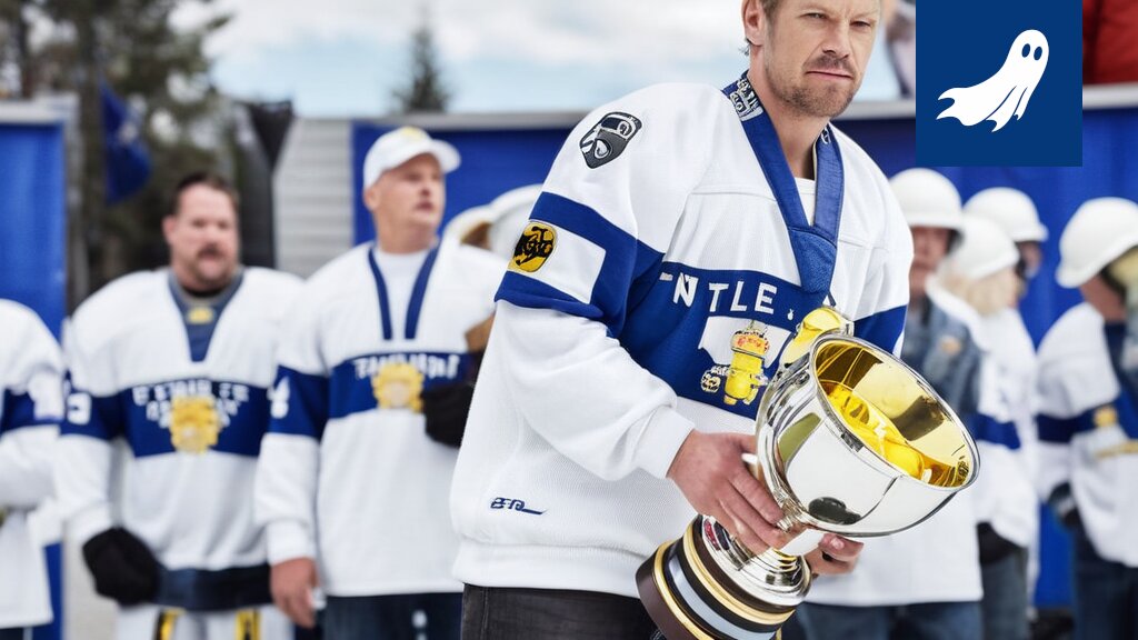 Satiirinen kuva Leijonien pokaalista Vapriikin museon edessä, viitaten mahdolliseen kultalouhokseen.