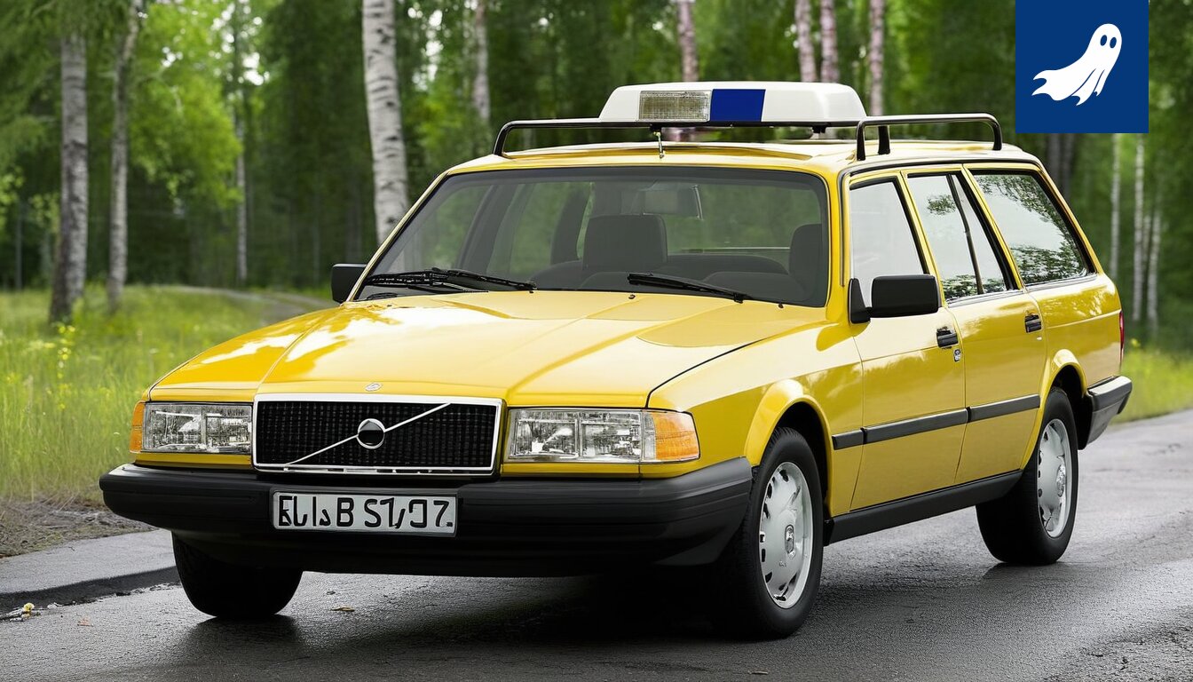 Palanut itseohjautuva auto onnettomuuspaikalla Vihdissä, viitaten satiiriseen uutisartikkeliin.