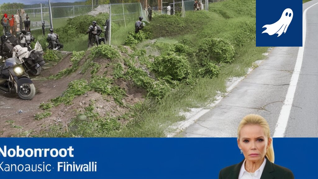 Teräksinen poliisirobotti Tuusulan kaduilla, valvomassa mopoja ja ohjaamassa niitä kierrätyskeskukseen.