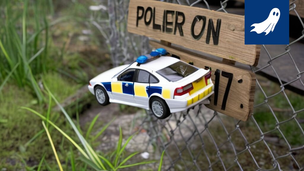 Sarjakuvamainen kuva poliisista ja mopoilijoista, joka viittaa satiiriseen uutisartikkeliin tekoälyn käytöstä rikosten ennaltaehkäisyssä.