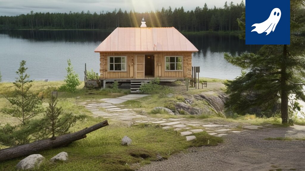Satiirinen kuva Visuveden kappelista, jossa näkyy latauspisteitä ja sateenkaaren värejä.