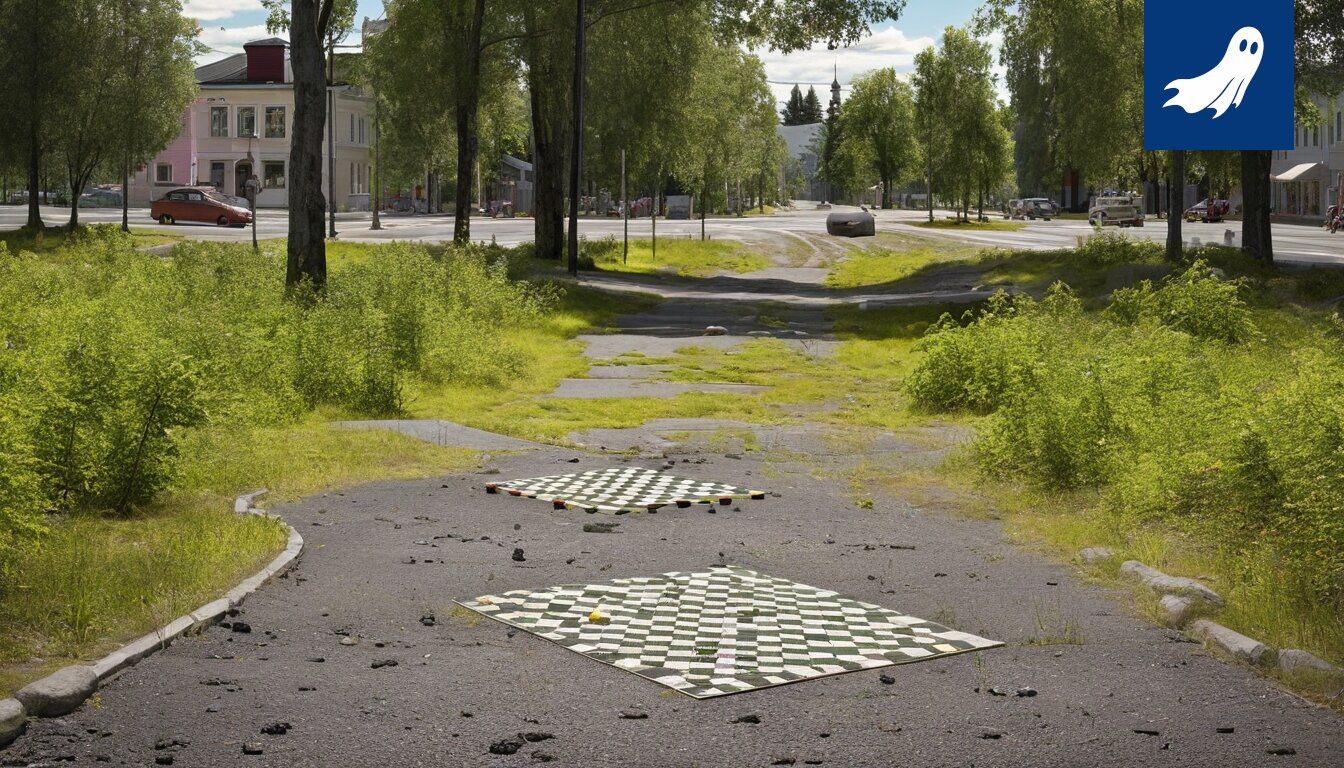 Sarjakuvamainen kuva, jossa Isis-lippu on yhdistetty palvelumuotoilun elementteihin, kuten kaavioihin ja post-it -lappuihin.