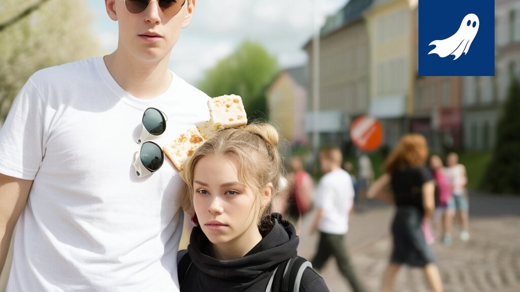 Sarjakuvamainen kuva Tampereen keskustan rotvallista, jossa ihmiset kompuroivat yrittäessään sanoa 'Moro' ja 'Varo!'.