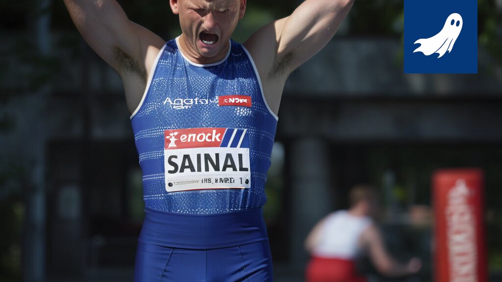 Antti Sainio ylittämässä aitaa, taustalla aavemaisia vaikutteita ja viittaus Norjaan.