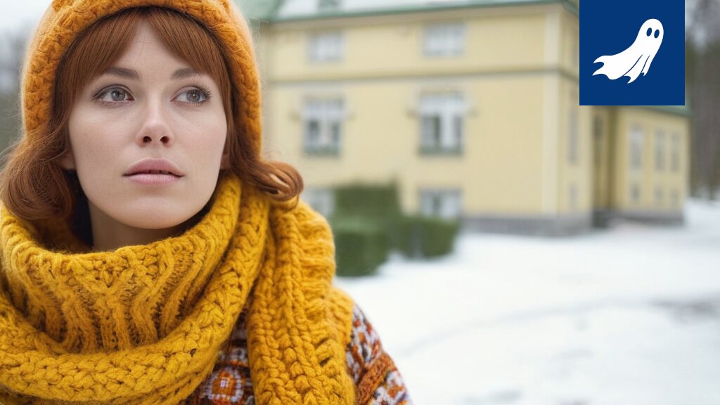 Tyhjä omakotitalo Pirkanmaalla, jonka ikkunoista kajastaa salaperäistä valoa, vihjaten piilotettuun toimintaan.