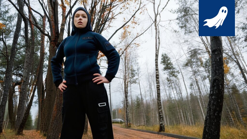 Ringette-mailalla mopolla ajeleva nuori, ironinen kuva Nokian ringette-huumasta.