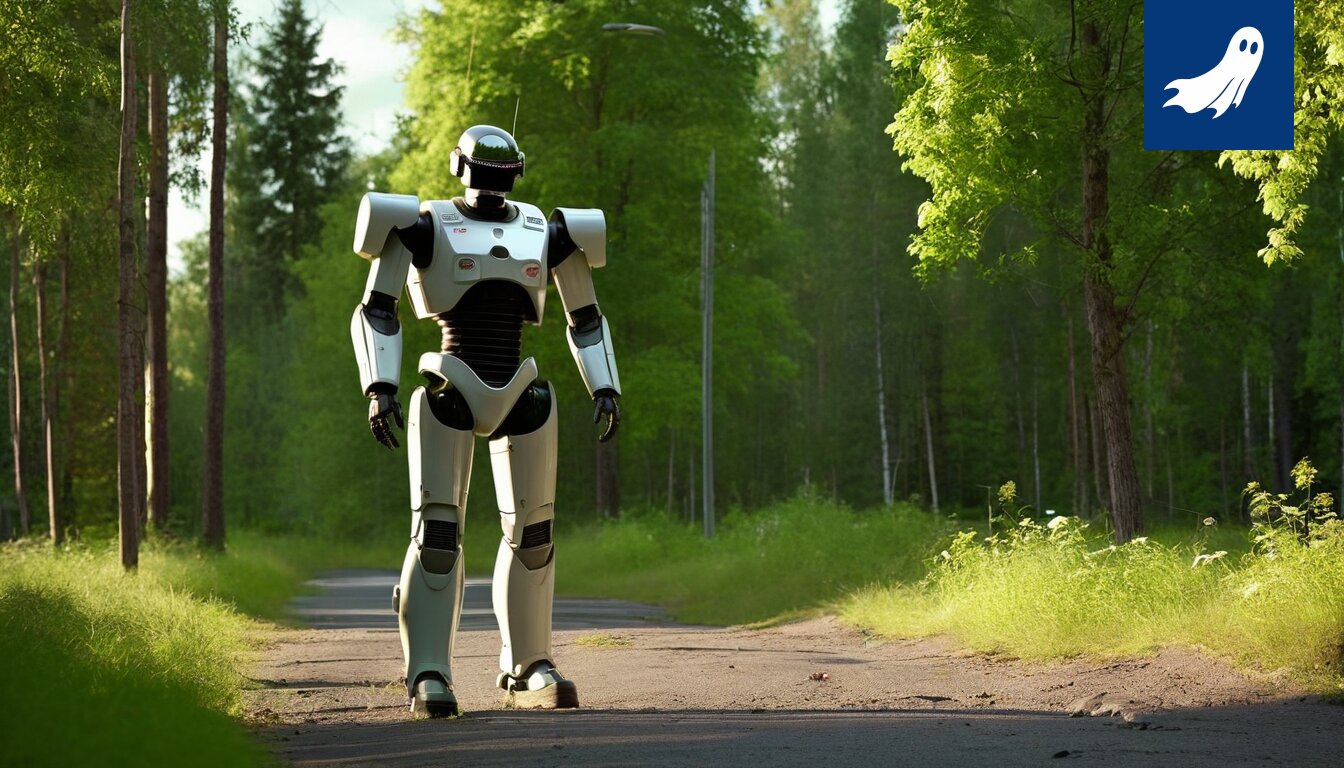 Robottimopo ajaa Tampereen katukuvassa, peitettynä mainoksilla.