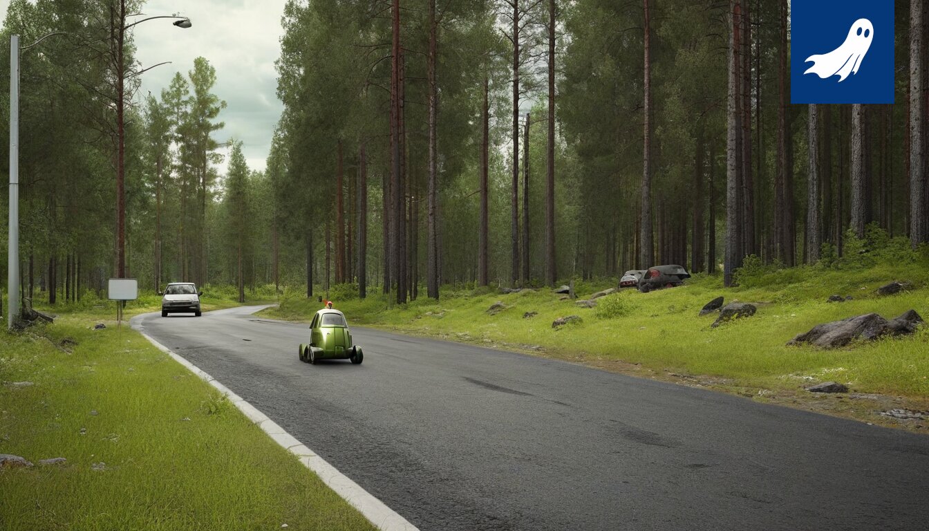 Sarjakuvamainen kuva robottipoliisista valvomassa kesäleiriä, jossa lapset leikkivät.