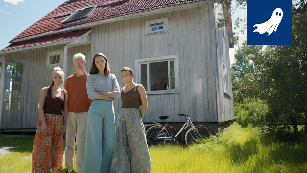 Valokuva Lamminpään omakotitalosta, jonka pihalla on useita Tesloja ja droneja, vihjaten TikTok-vaikuttajien koulutusleiriin.
