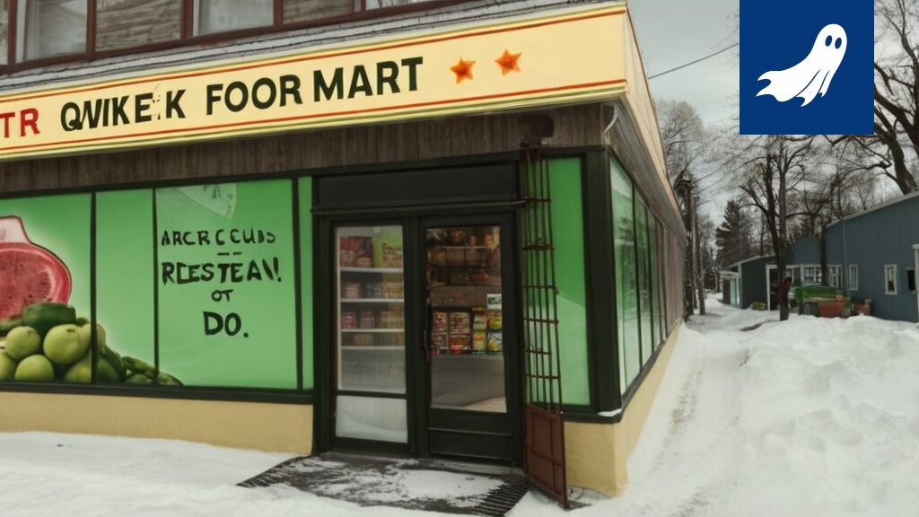 Qwik-Pik Food Martin -ruokakaupan sisätiloja, jossa esillä eri maiden ruokatuotteita ja asiakkaita tekemässä ostoksia.