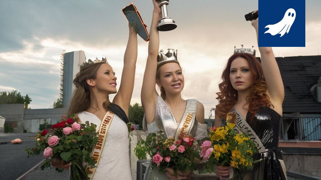 Hyperrealistinen robotti Amanda Attwood poseeraa Miss Tampere -kilpailussa, symboloiden tekoälyn valtausta sosiaalisessa mediassa.